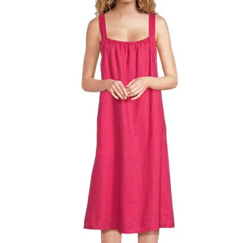 Eileen Fisher 100% Organic Linen Cami Midi Dress Flame Women’s Large